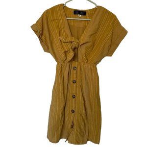 Blue Rain Yellow Mustard Striped Short Sleeve Dress Women’s Size XS